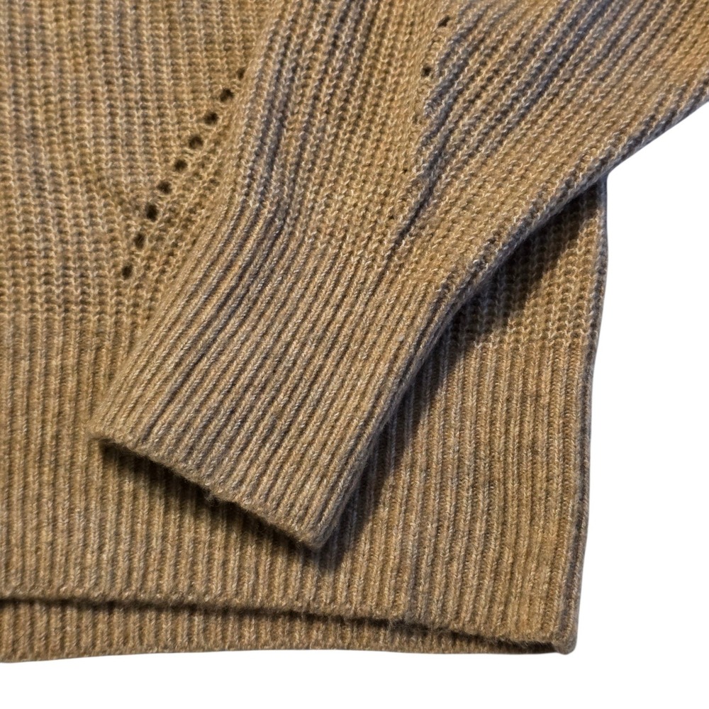 White House Black Market V-Neck Sweater Womens M Tan Puff Shoulder Pointelle - Picture 6 of 10